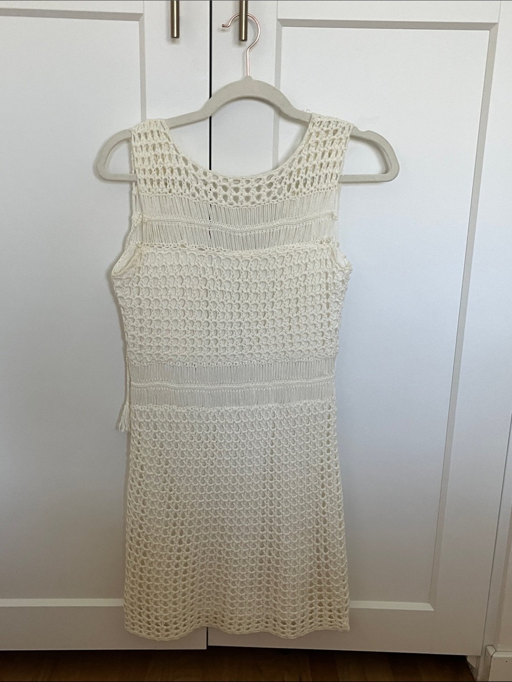 Sleeveless Crochet Mini Dress in Cream